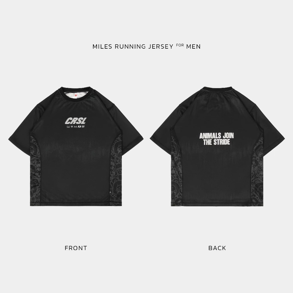 CRSL Miles Jersey Black | Men's Short Sleeve Running Jersey Top Baju Olahraga Kaos Dry Fit Lari Pria