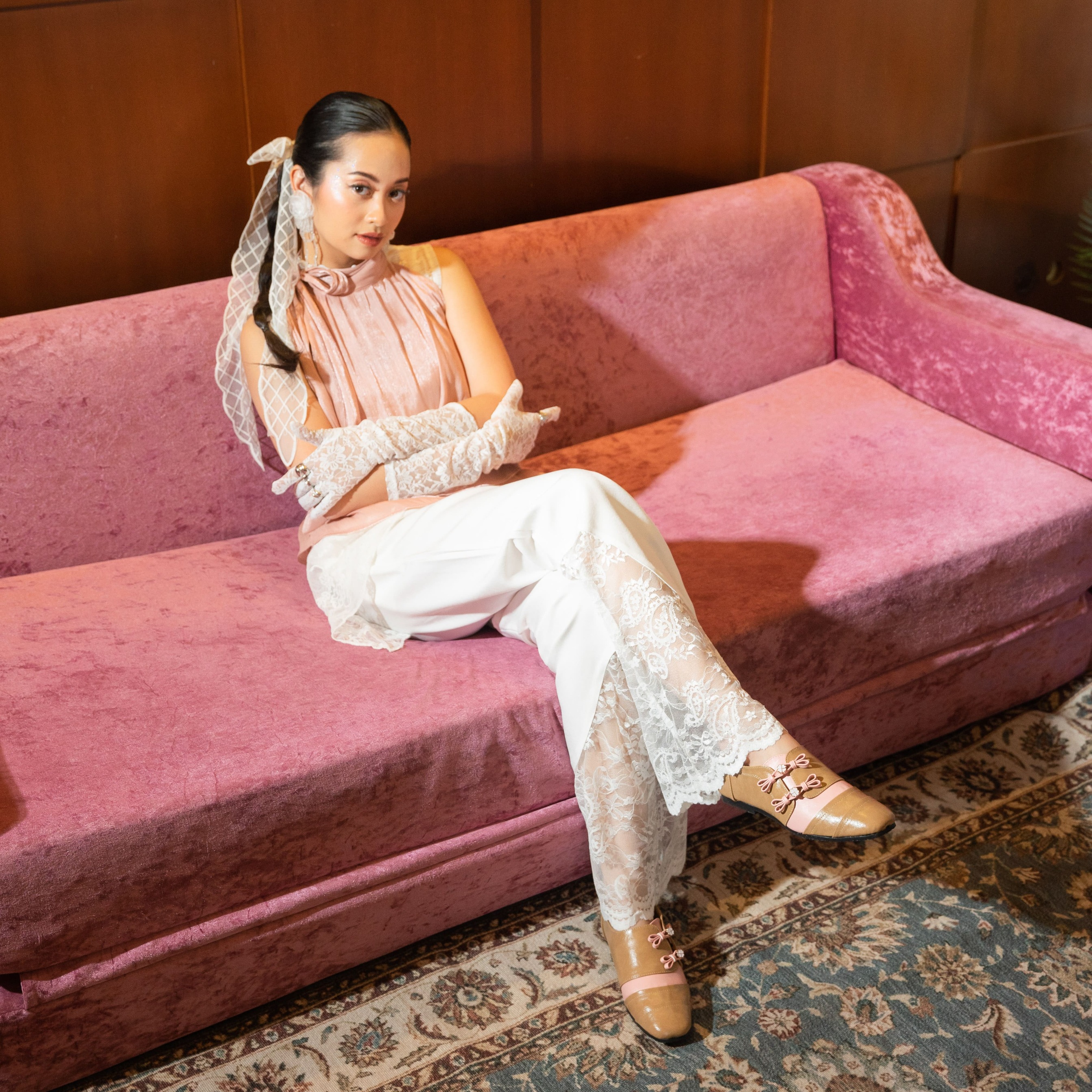 Ruka Pink Latte Choengsam Flatshoes Wanita - Dianable