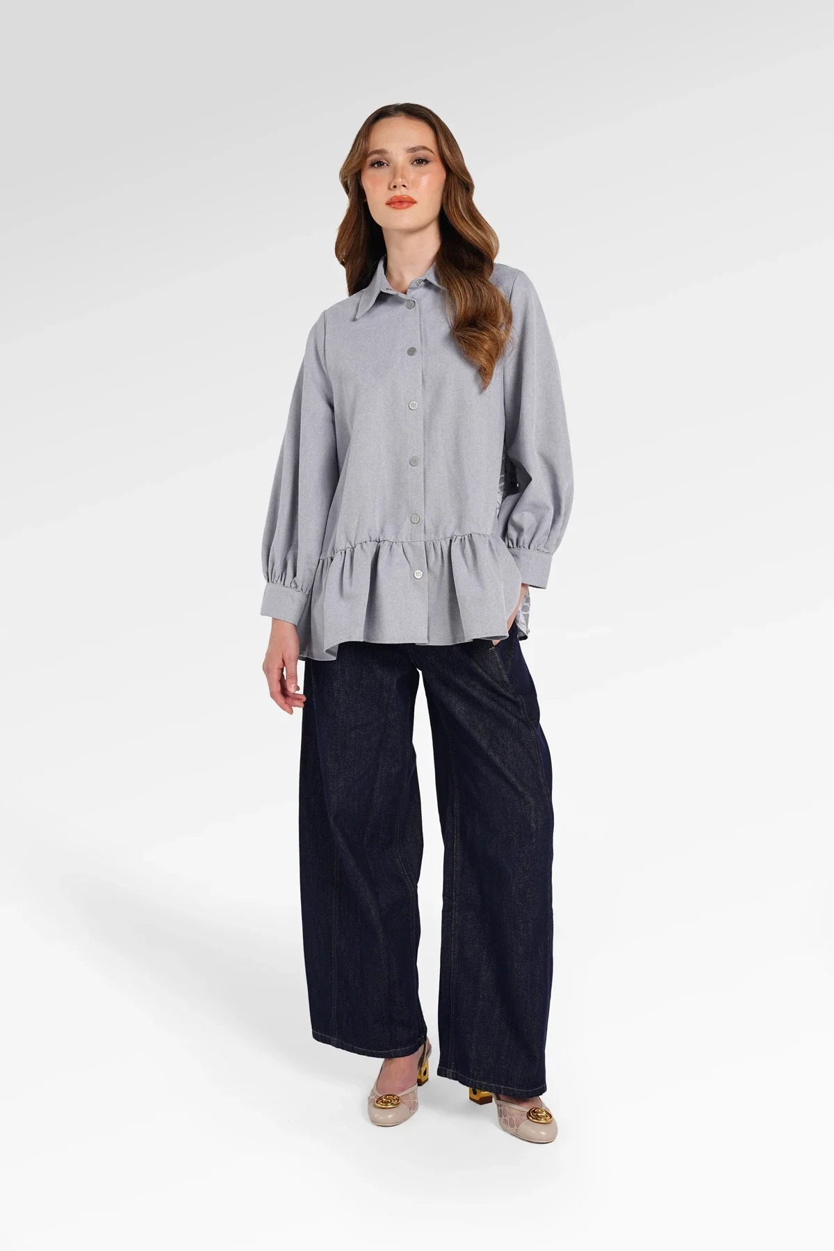 DENIM TALES PEPLUM SHIRT - BENANG JARUM