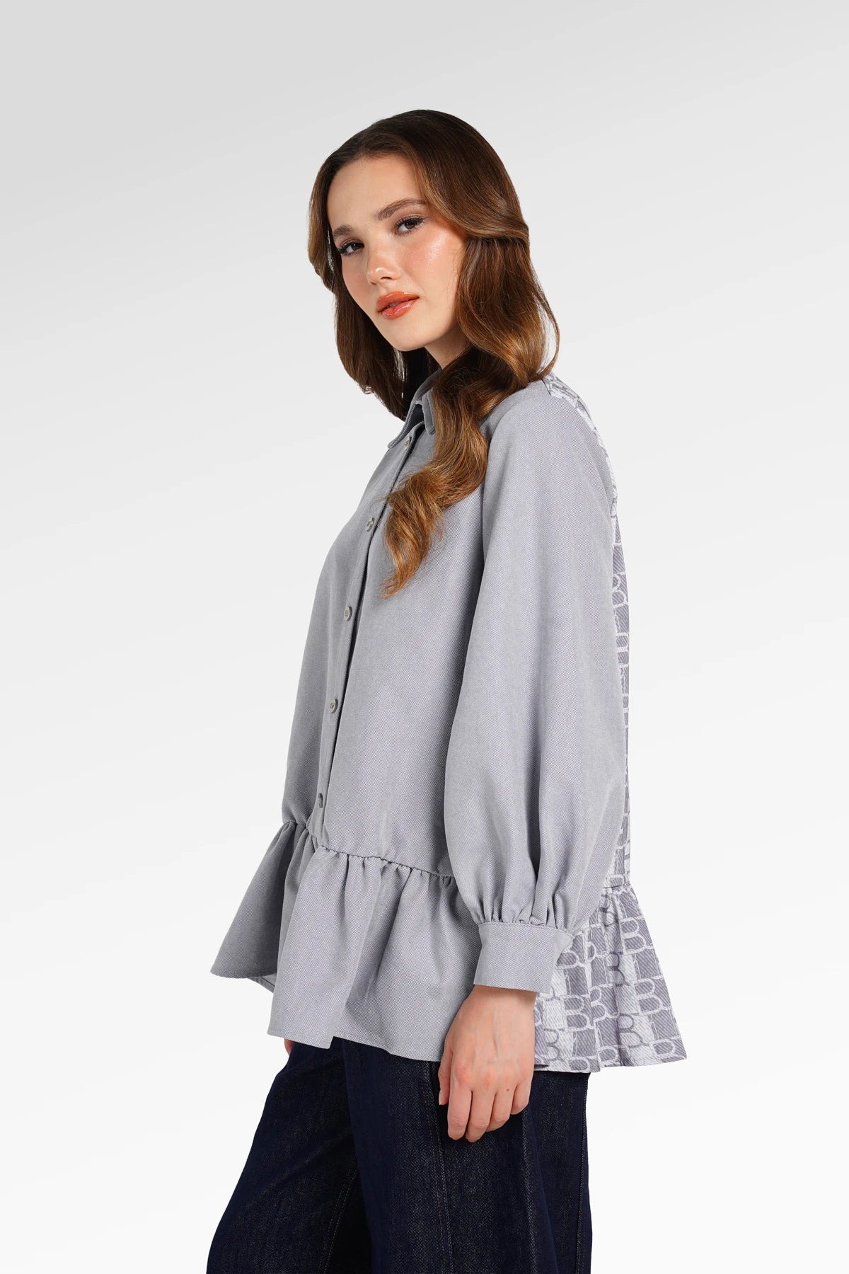 DENIM TALES PEPLUM SHIRT - BENANG JARUM
