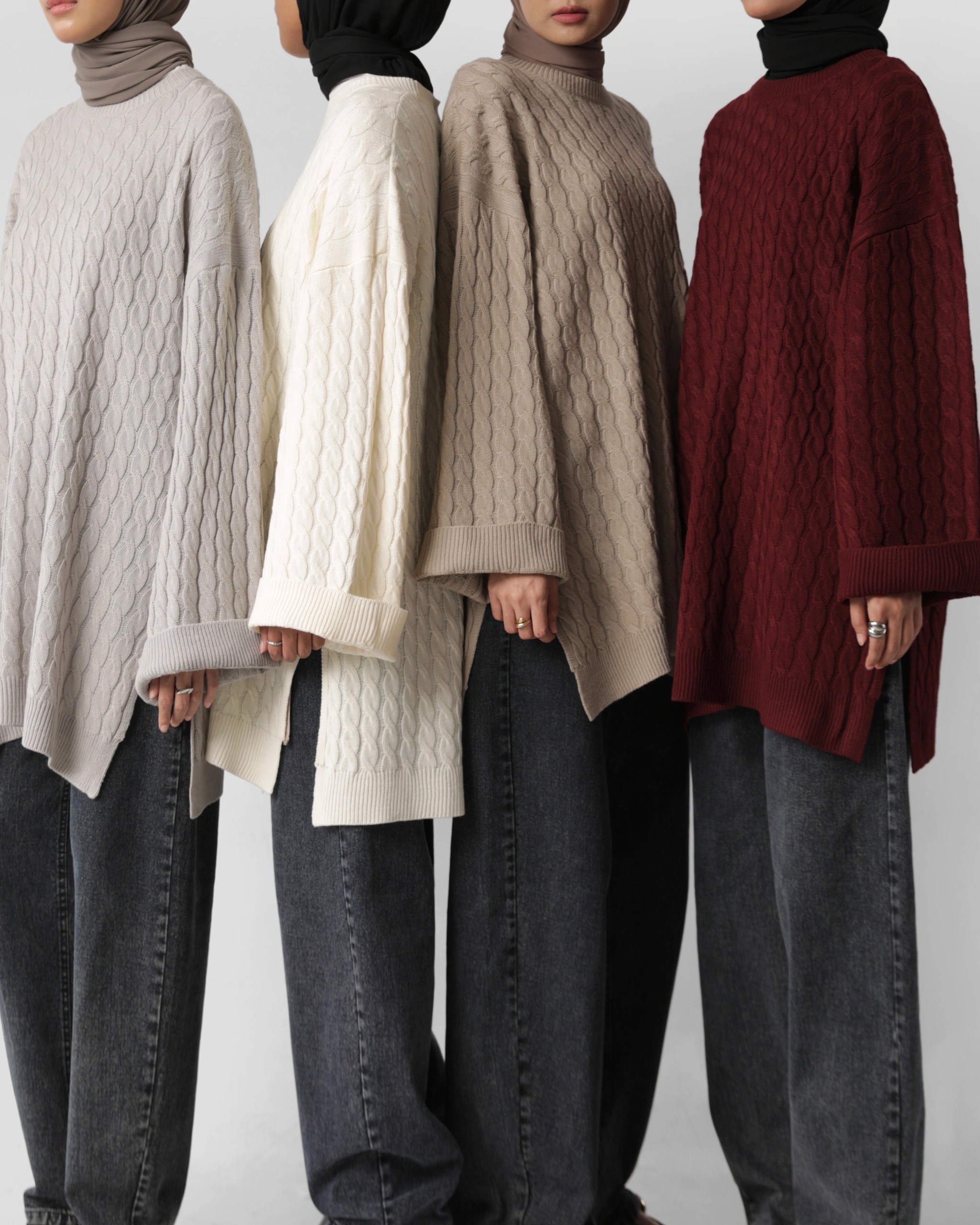 CABLE KNIT LONG SWEATER - SABAMODEST