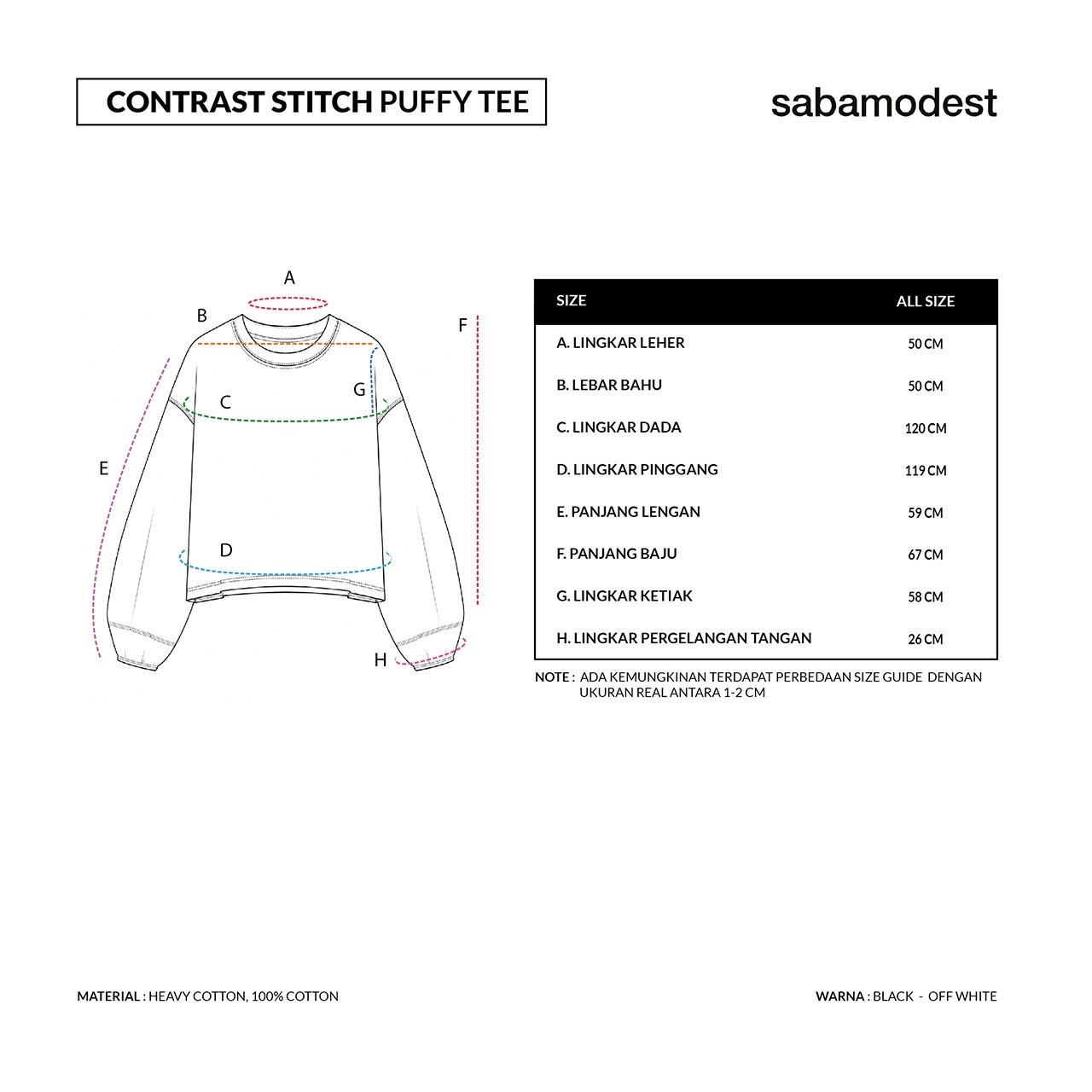 CONTRAST STITCH PUFFY TEE - SABAMODEST