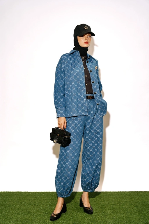 Image of DENIM EMBOSSED PANTS - VIVI ZUBEDI