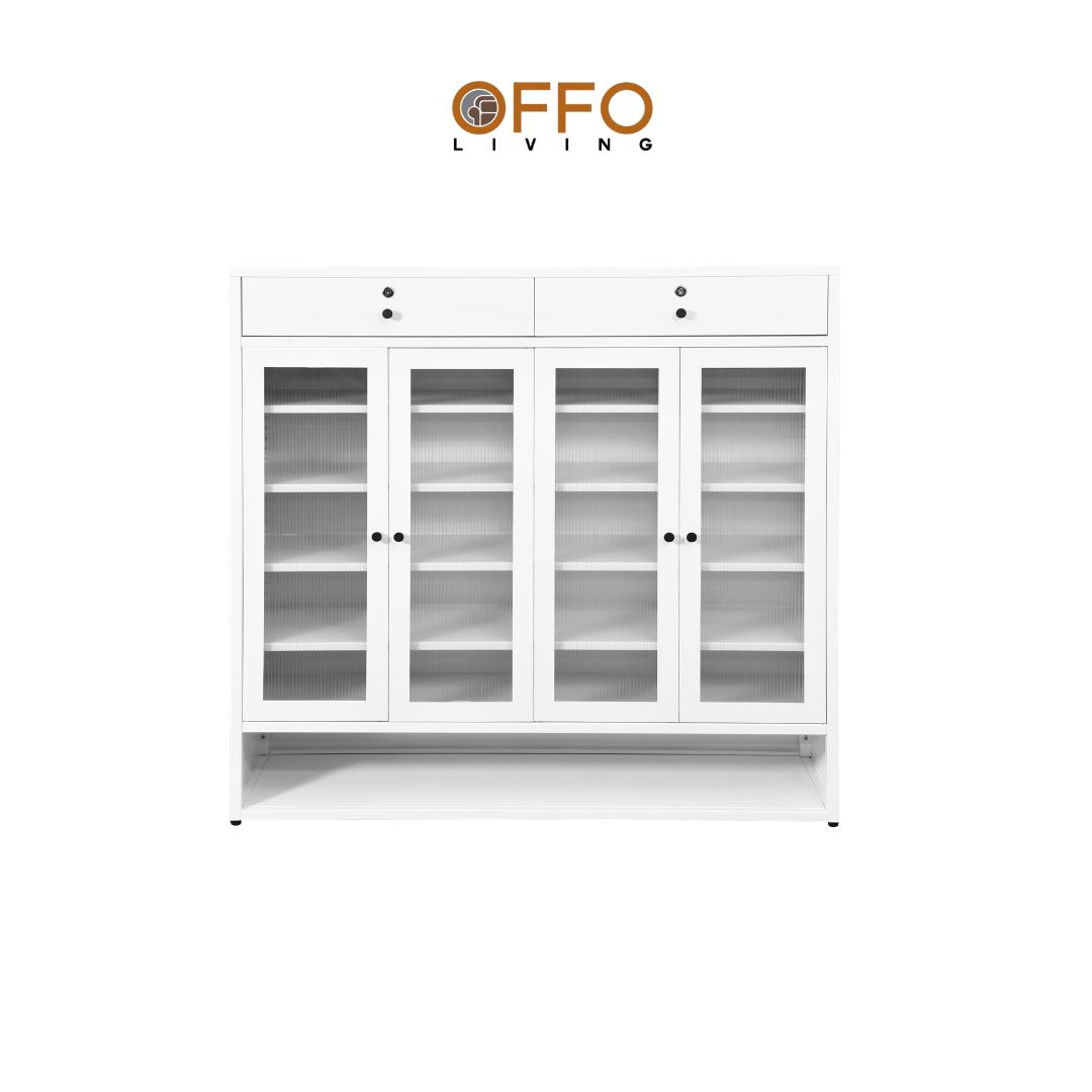 Offo Living - Lemari Sepatu 4 Pintu Putih denga Laci - Steel Shoe Cabinet White 4 Door with Drawer- SC10