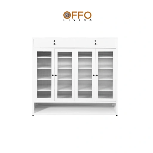 Image of Offo Living - Lemari Sepatu 4 Pintu Putih denga Laci - Steel Shoe Cabinet White 4 Door with Drawer- SC10