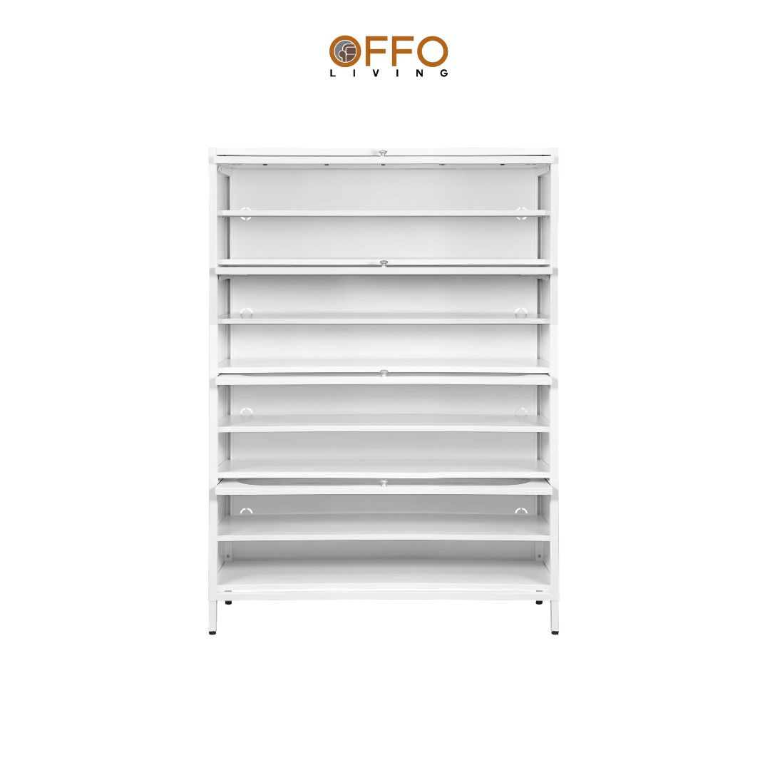Offo Living - Lemari Sepatu 4 Pintu Putih - Steel Shoe Cabinet White 4 Door White - SC102