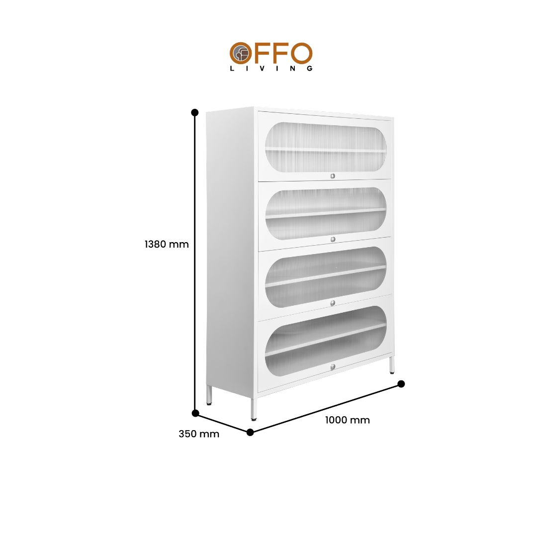 Offo Living - Lemari Sepatu 4 Pintu Putih - Steel Shoe Cabinet White 4 Door White - SC102