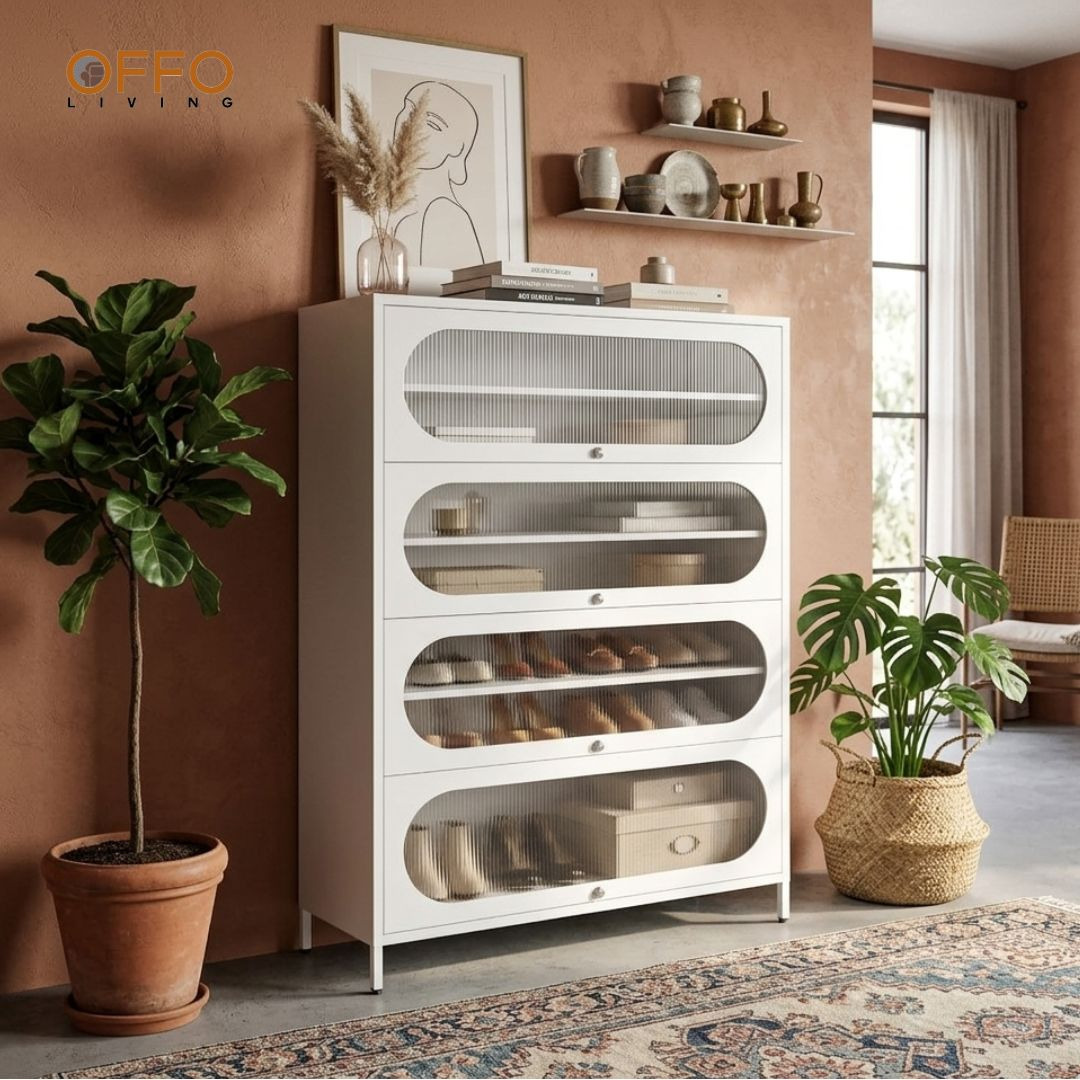 Offo Living - Lemari Sepatu 4 Pintu Putih - Steel Shoe Cabinet White 4 Door White - SC102