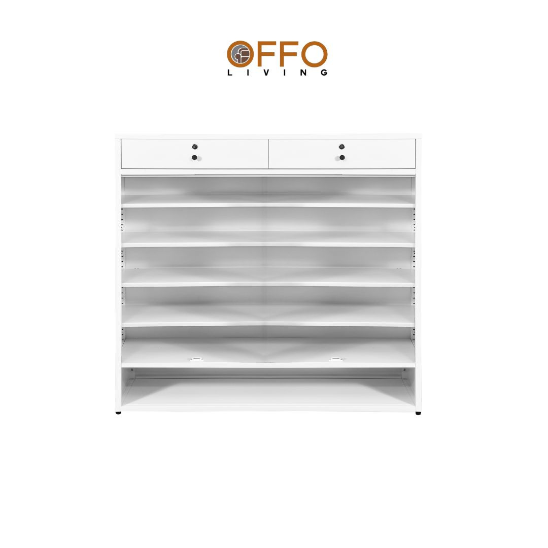 Offo Living - Lemari Sepatu 4 Pintu Putih denga Laci - Steel Shoe Cabinet White 4 Door with Drawer- SC10