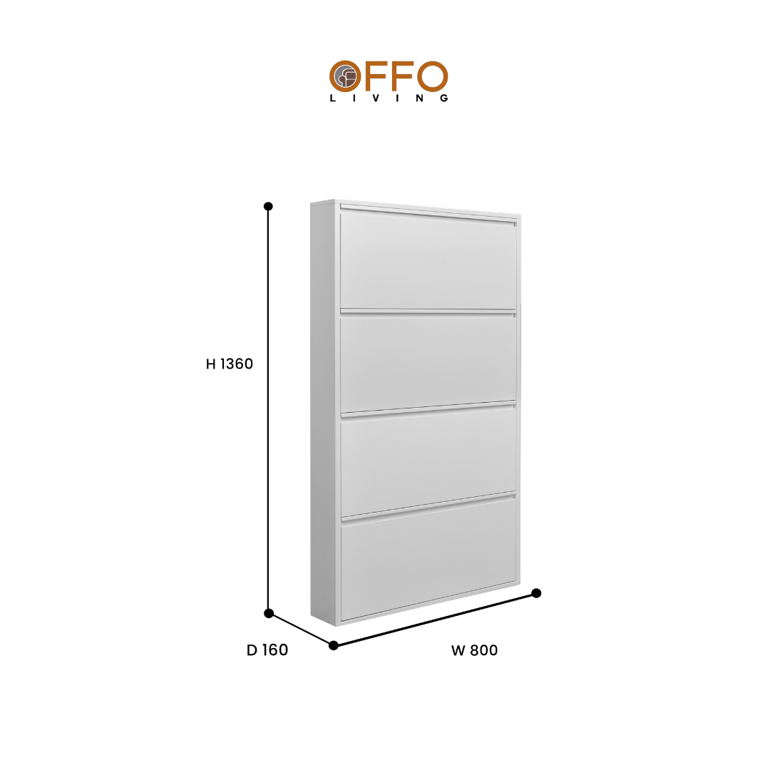 Offo Living - Lemari Sepatu Besi 3 dan 4 Laci - Steel Shoe Cabinet White 3 and 4 Drawer - SC0304