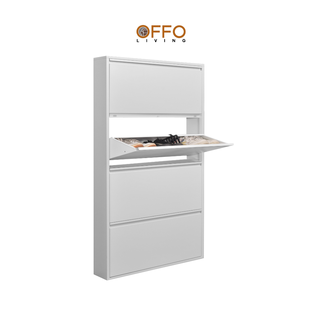 Offo Living - Lemari Sepatu Besi 3 dan 4 Laci - Steel Shoe Cabinet White 3 and 4 Drawer - SC0304