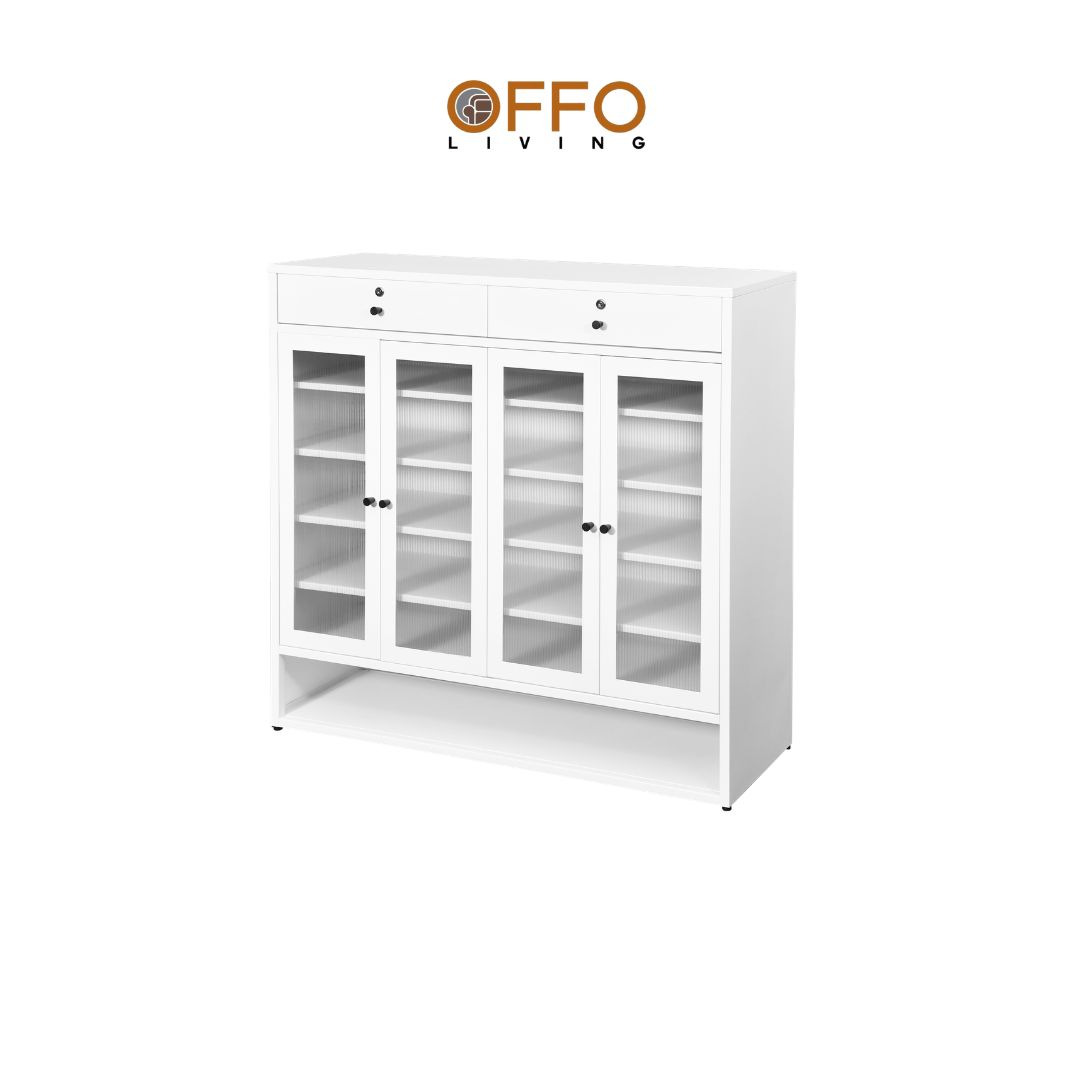 Offo Living - Lemari Sepatu 4 Pintu Putih denga Laci - Steel Shoe Cabinet White 4 Door with Drawer- SC10