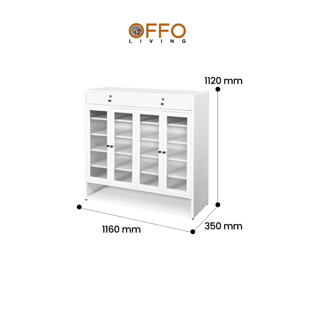 Offo Living - Lemari Sepatu 4 Pintu Putih denga Laci - Steel Shoe Cabinet White 4 Door with Drawer- SC10