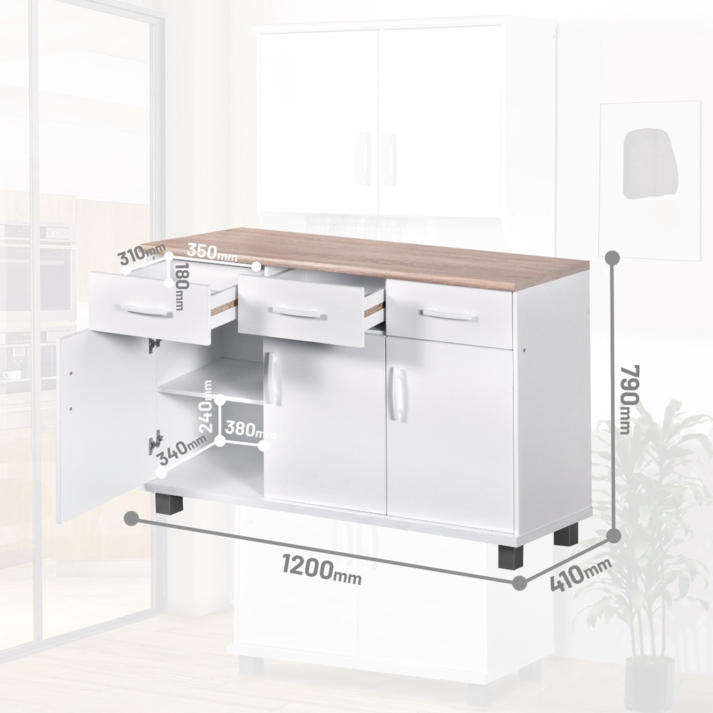 Kitchen Set Lemari Dapur Bagian Bawah 3 Pintu - Luna Putih