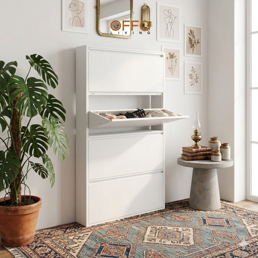 Offo Living - Lemari Sepatu Besi 3 dan 4 Laci - Steel Shoe Cabinet White 3 and 4 Drawer - SC0304