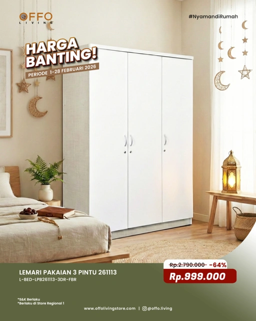 Image of Promo Februari - Harga Banting Lemari Pakaian 3 Pintu 261113
