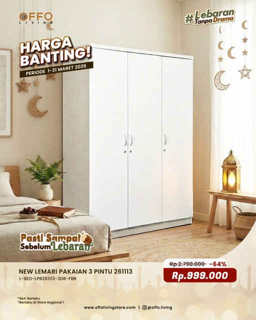 Image of Promo Maret - Harga Banting Lemari Pakaian 3 Pintu 261113