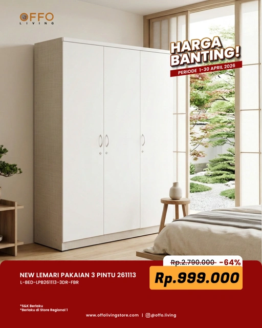 Image of Promo April - Harga Banting Lemari Pakaian 3 Pintu 261113