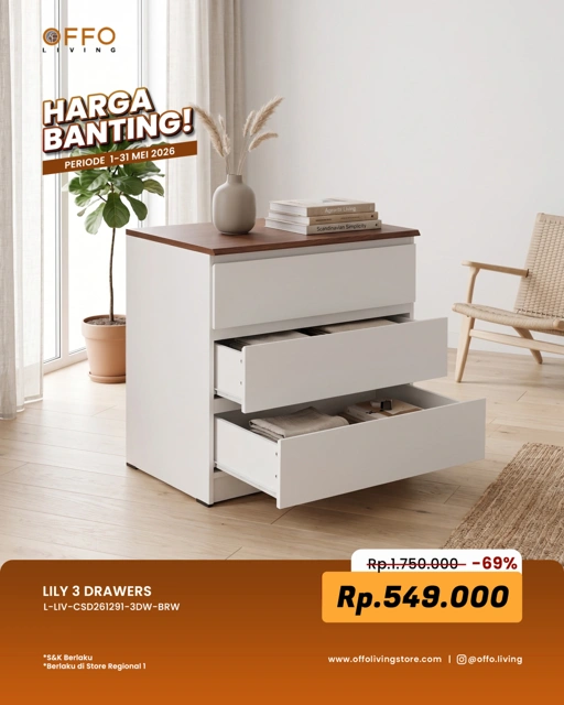 Image of Promo Mei - Harga Banting Lily 3 Drawer DM Brown