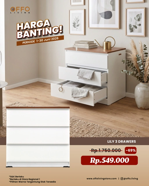 Image of Promo Juni - Harga Banting Lily 3 Drawer DM Brown