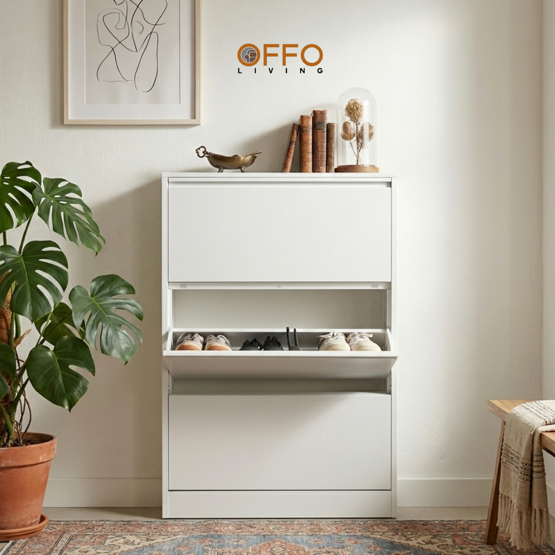 Offo Living - Lemari Sepatu Besi 3 dan 4 Laci - Steel Shoe Cabinet White 3 and 4 Drawer - SC0304