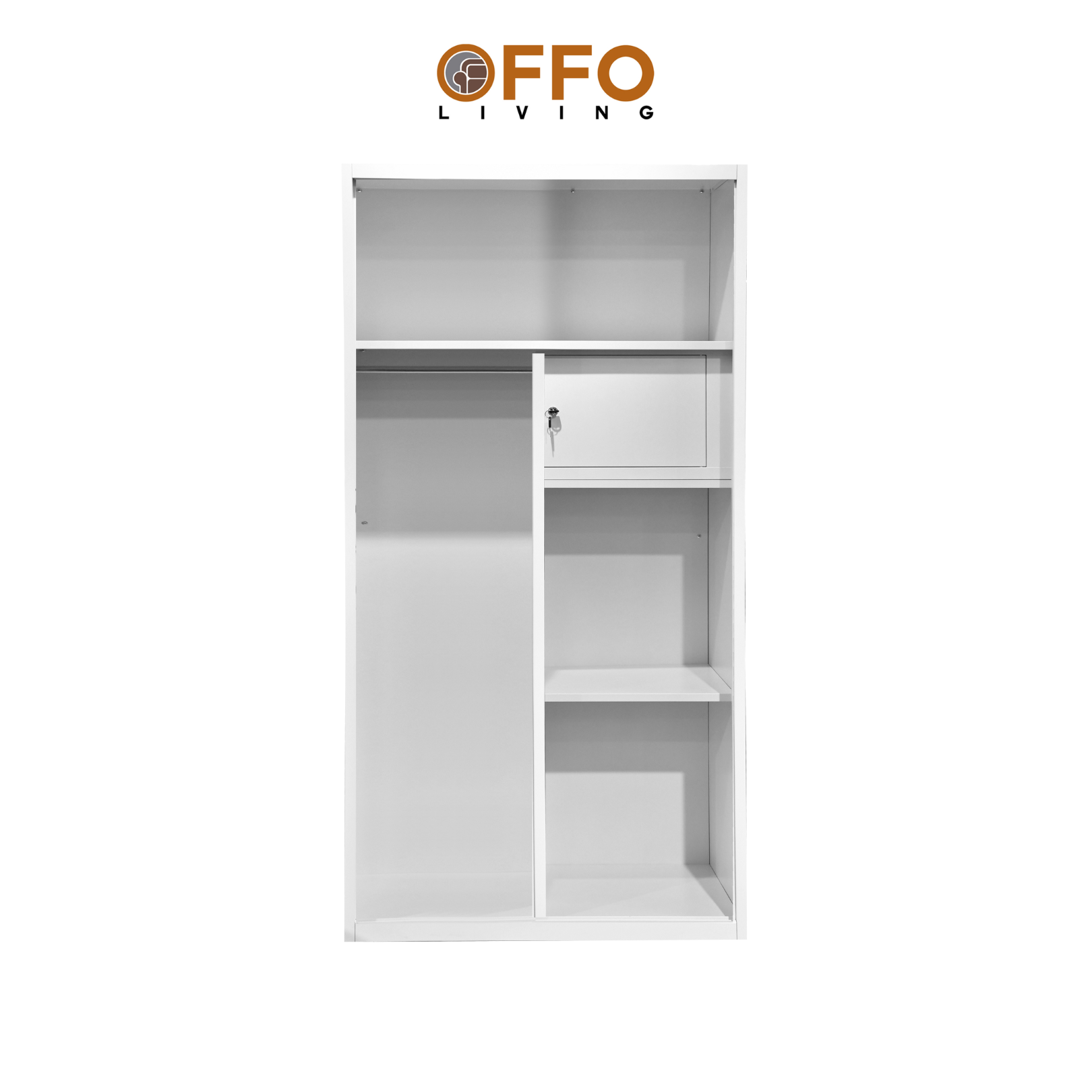 Offo Living - Lemari Pakaian Besi Sliding 2 Pintu Putih Cermin