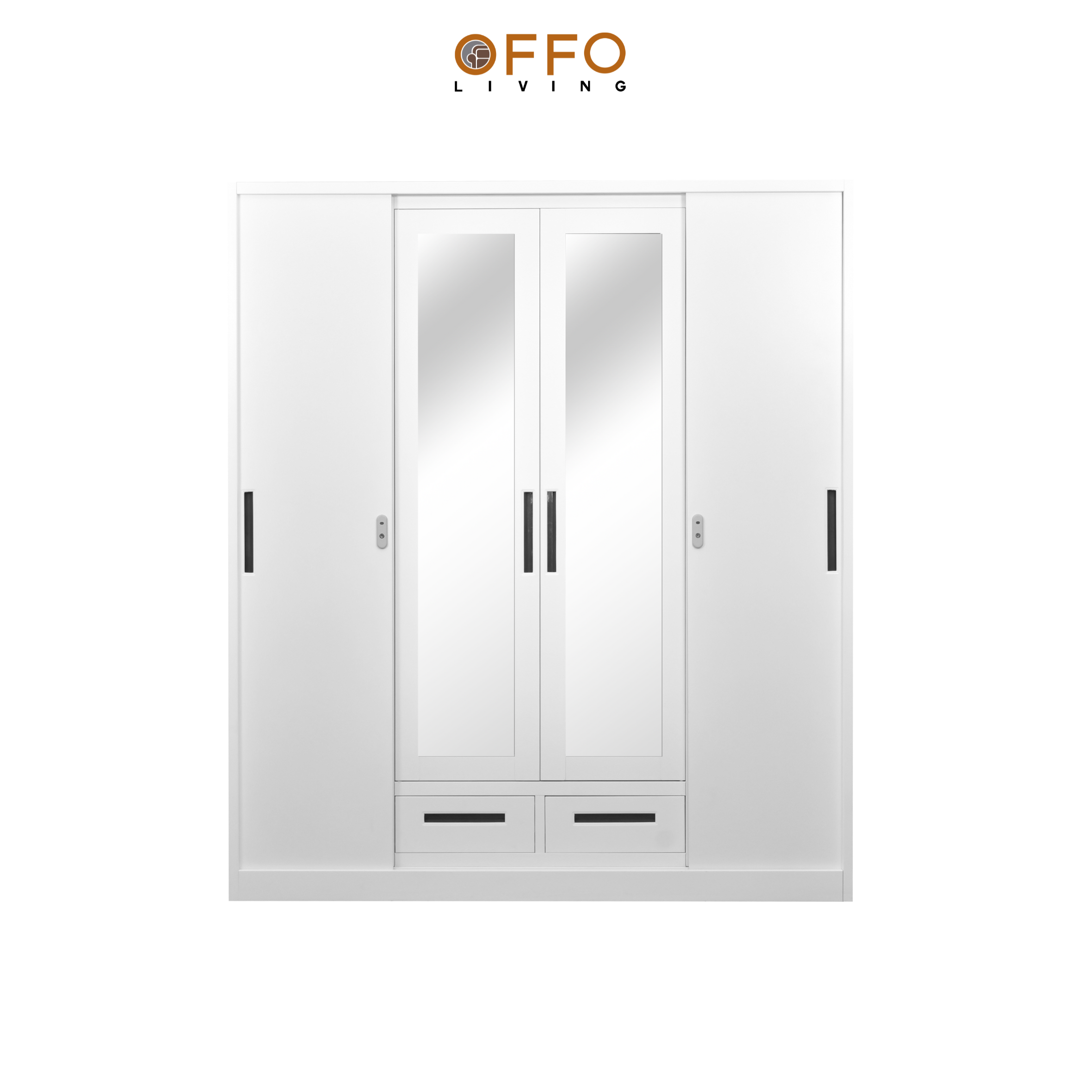 Offo Living - Lemari Pakaian Besi Sliding 4 Pintu - Lemari Pakaian I-BED-STXRSLW-4DR-WHT