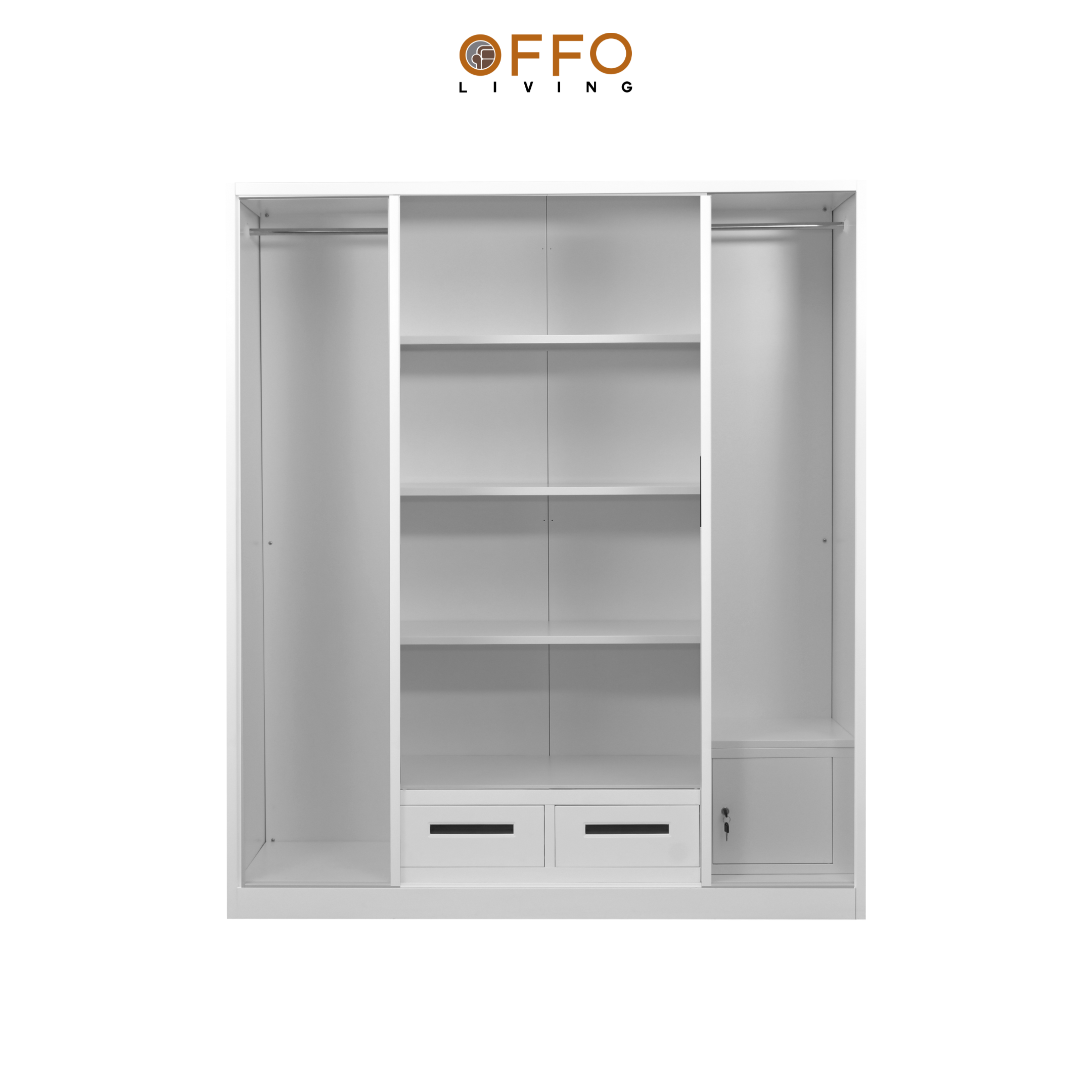 Offo Living - Lemari Pakaian Besi Sliding 4 Pintu - Lemari Pakaian I-BED-STXRSLW-4DR-WHT