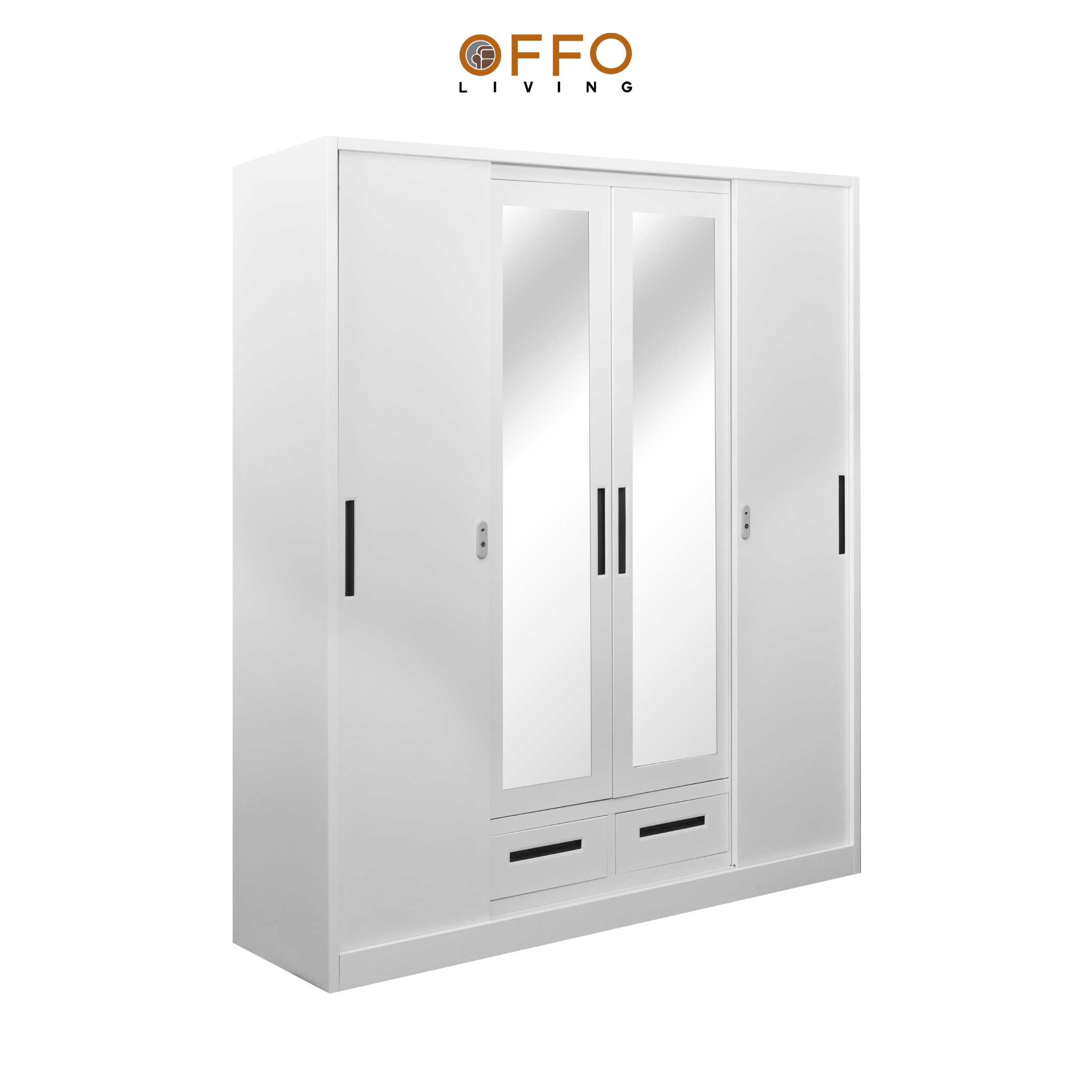 Offo Living - Lemari Pakaian Besi Sliding 4 Pintu - Lemari Pakaian I-BED-STXRSLW-4DR-WHT