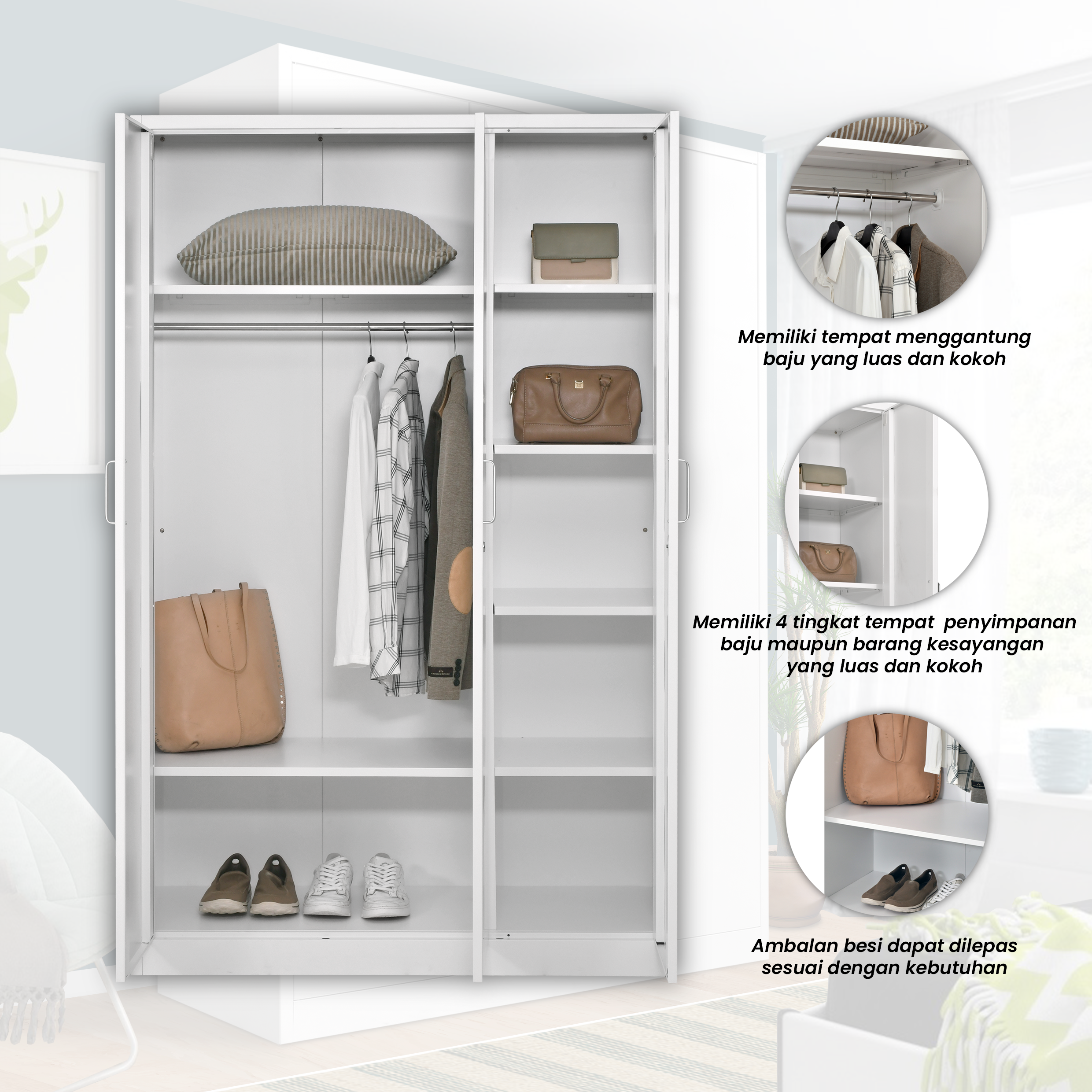 Lemari Pakaian Besi 3 Pintu 1250A
