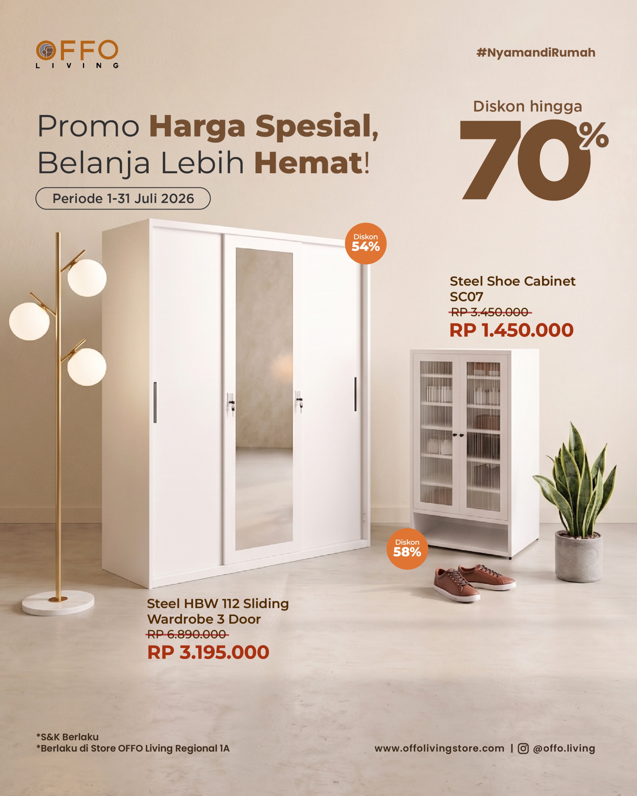 Promo Juli - Special Price Lemari Pakaian Besi Sliding 3 Pintu STHBW112