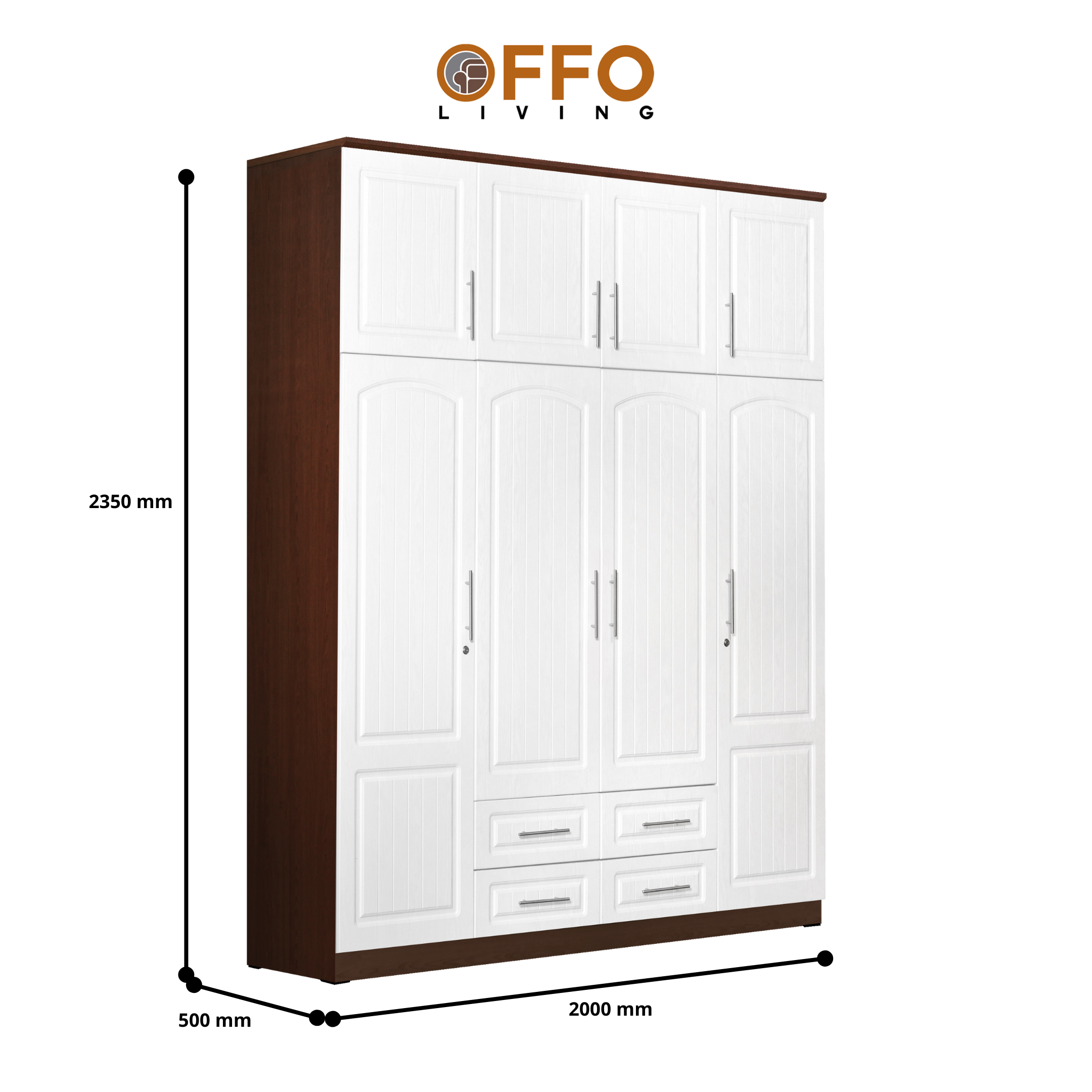 Lemari Pakaian LPXD Brown - Lemari pakaian Pintu Triple dengan 4 Drawers Scandinavian