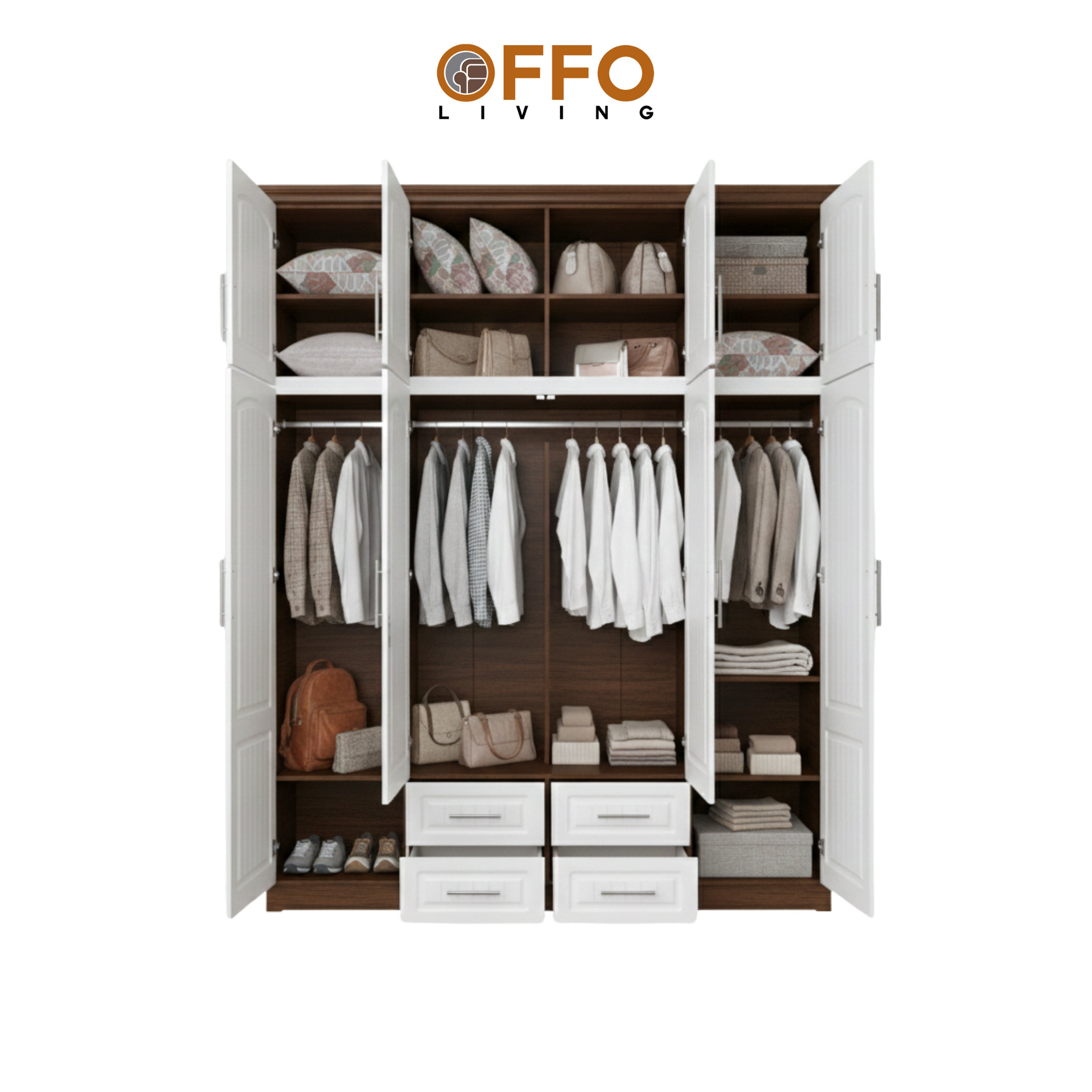 Lemari Pakaian LPXD Brown - Lemari pakaian Pintu Triple dengan 4 Drawers Scandinavian