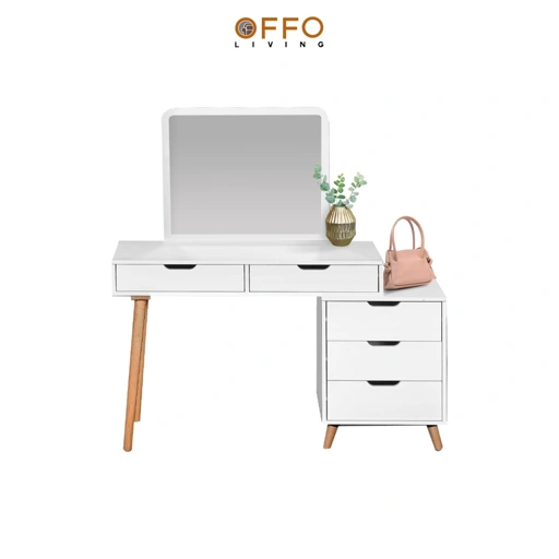 Image of Meja Rias Minimalis Kaki Kayu Solid dengan Drawer - MRSL-03
