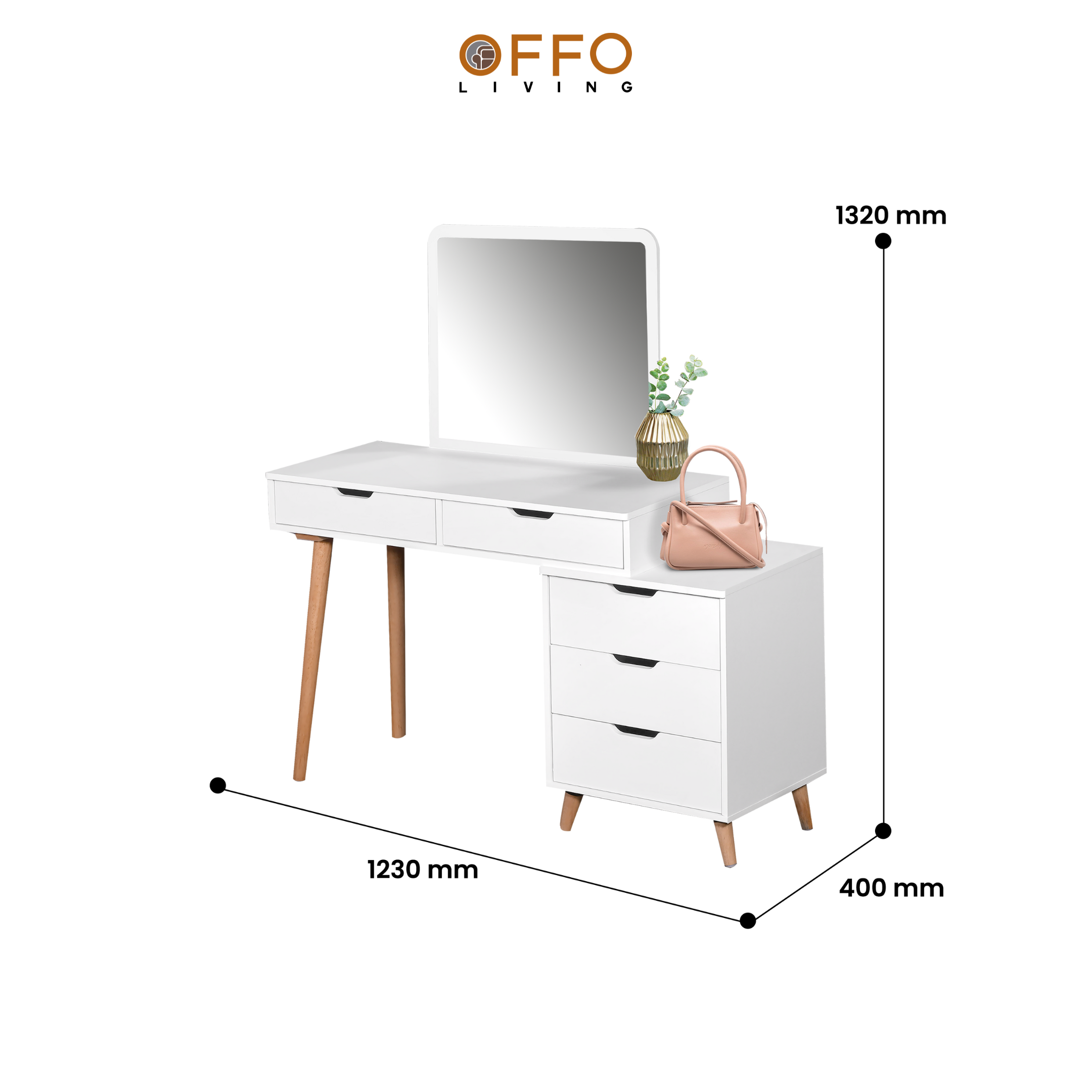 Meja Rias Minimalis Kaki Kayu Solid dengan Drawer - MRSL-03