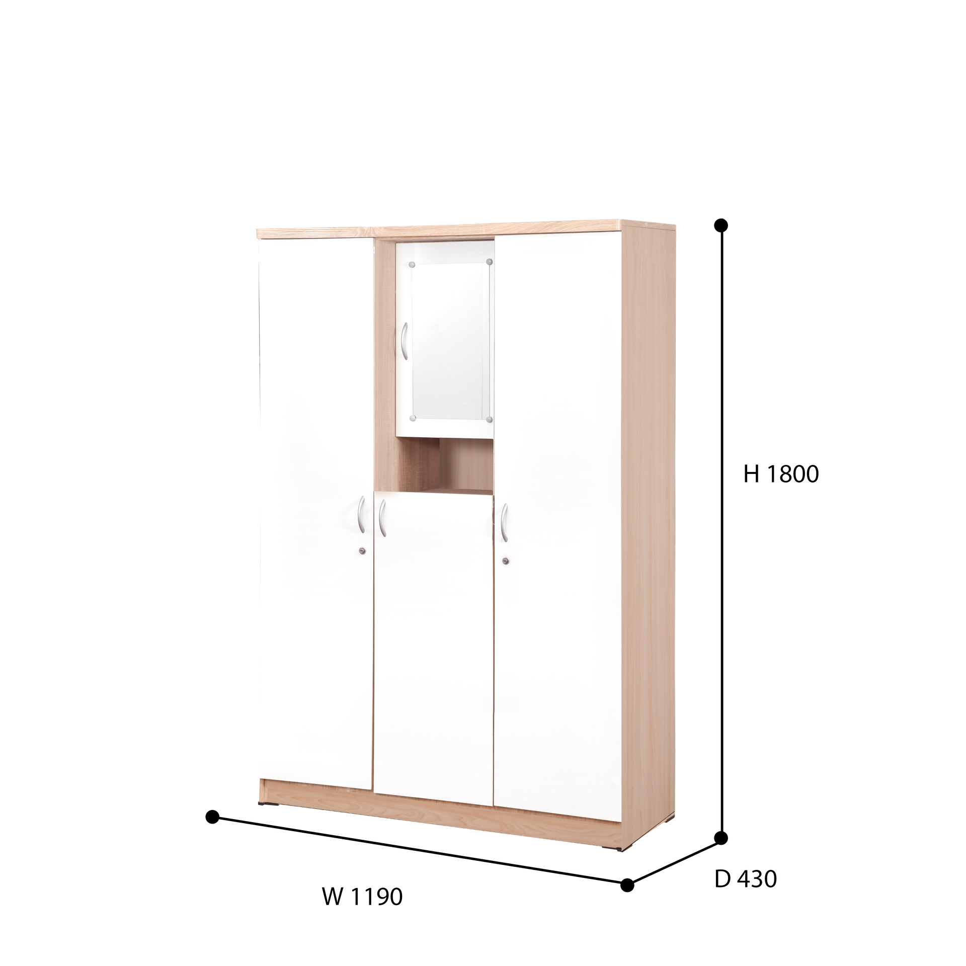 Offo Living - Lemari Pakaian 3 Pintu Dengan Cermin - LMB