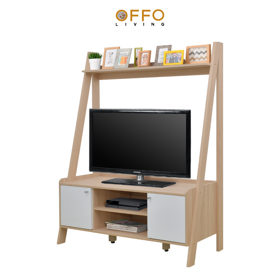 Offo Living - Rak TV / Rak Tv Serbaguna New Ladder Shelf 3 Winter Maple - NEW-LADDER-SLF3-WN MPL