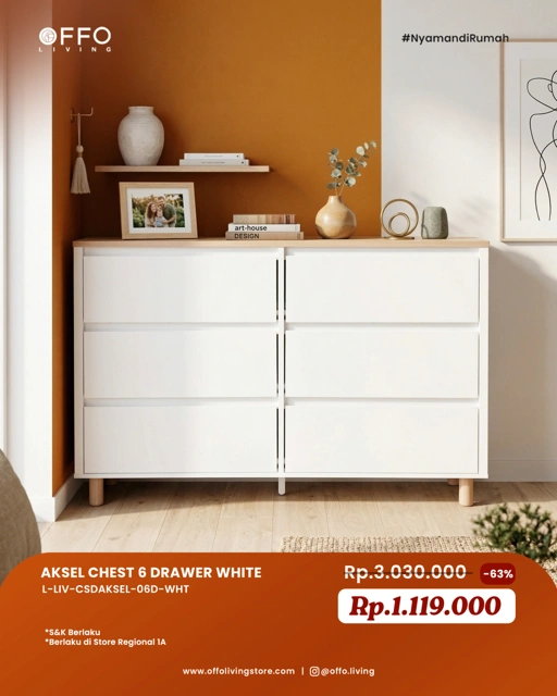 Image of Promo April - Special Price Aksel Chest 6 Drawer White