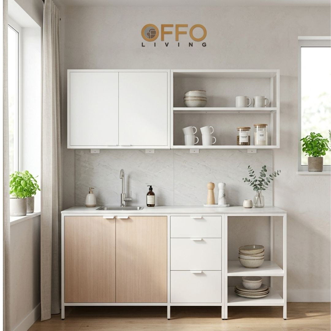 Offo Living - Kitchen Set Lemari Dapur Atas Besi Putih - Steel Kitchen Set White - KSC04