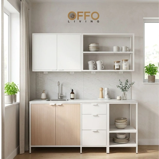 Offo Living - Kitchen Set Lemari Dapur Atas Besi Putih - Steel Kitchen Set White - KSC04