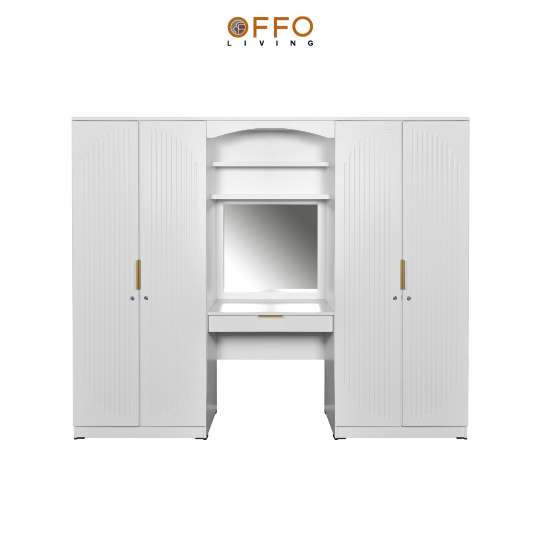 Offo Living - Lemari Pakaian dan Meja Rias - Wardrobe Dressing Neva - L-BED-WDDTNEVA-2DR-WHT