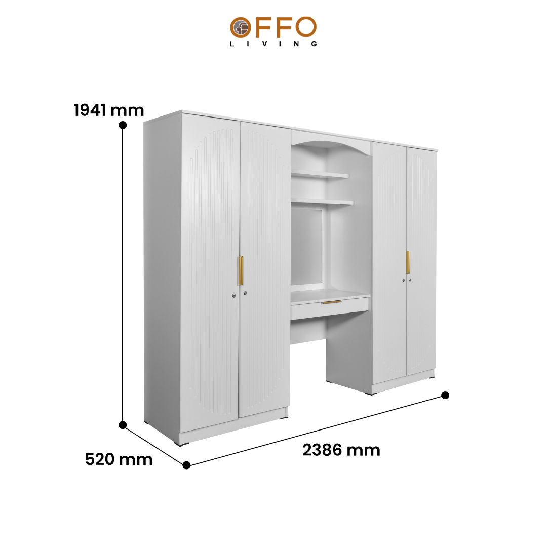 Offo Living - Lemari Pakaian dan Meja Rias - Wardrobe Dressing Neva - L-BED-WDDTNEVA-2DR-WHT