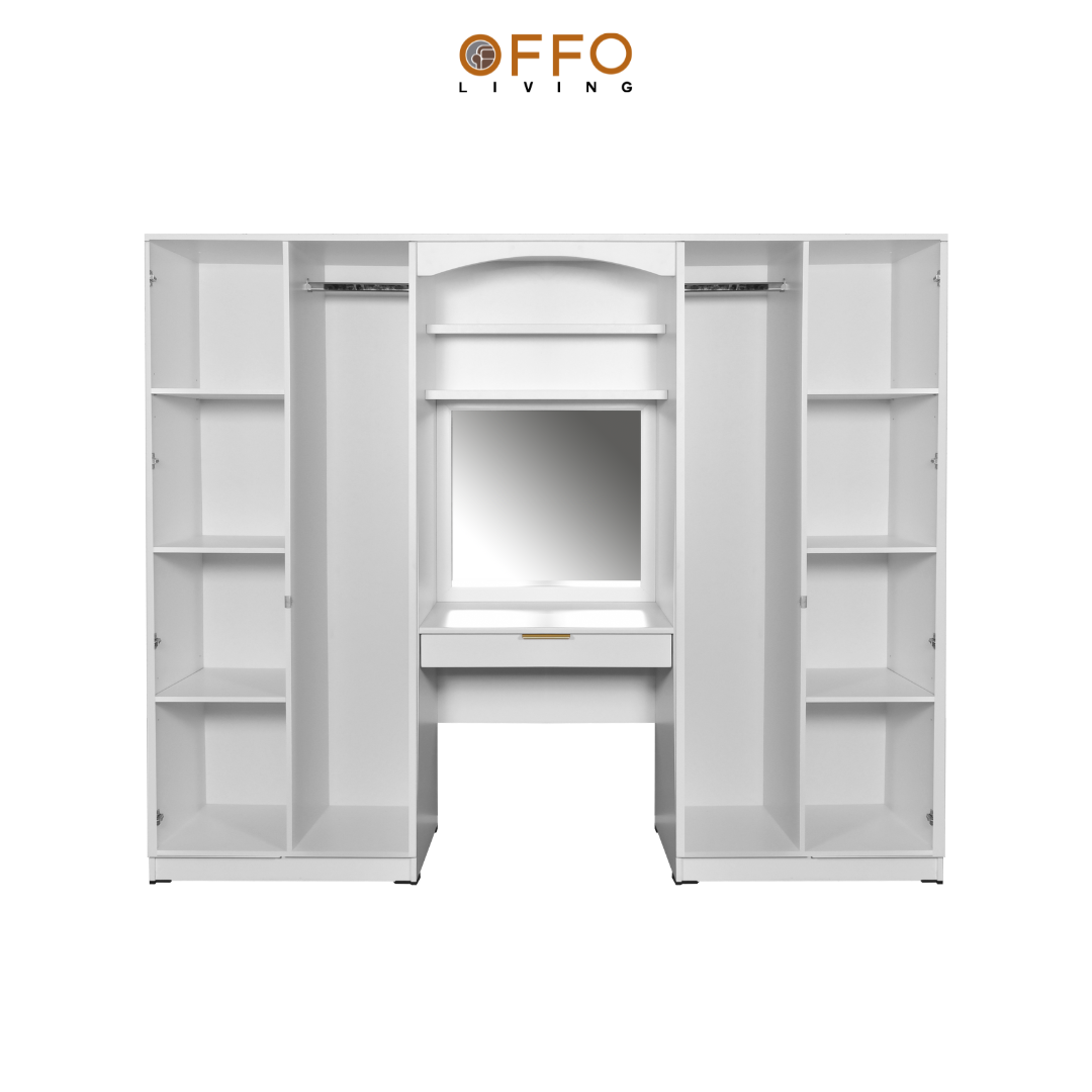 Offo Living - Lemari Pakaian dan Meja Rias - Wardrobe Dressing Neva - L-BED-WDDTNEVA-2DR-WHT