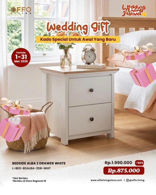 Image of Promo Mei - Wedding Gift Bedside Alba 2 Drawer White
