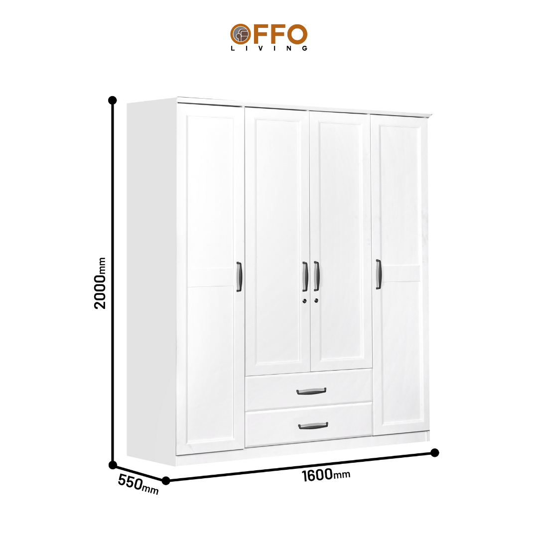 Offo Living - Lemari Pakaian 4 Pintu Lavender - LV 4D - L-BED-WRLLAVE-4DR-WHT