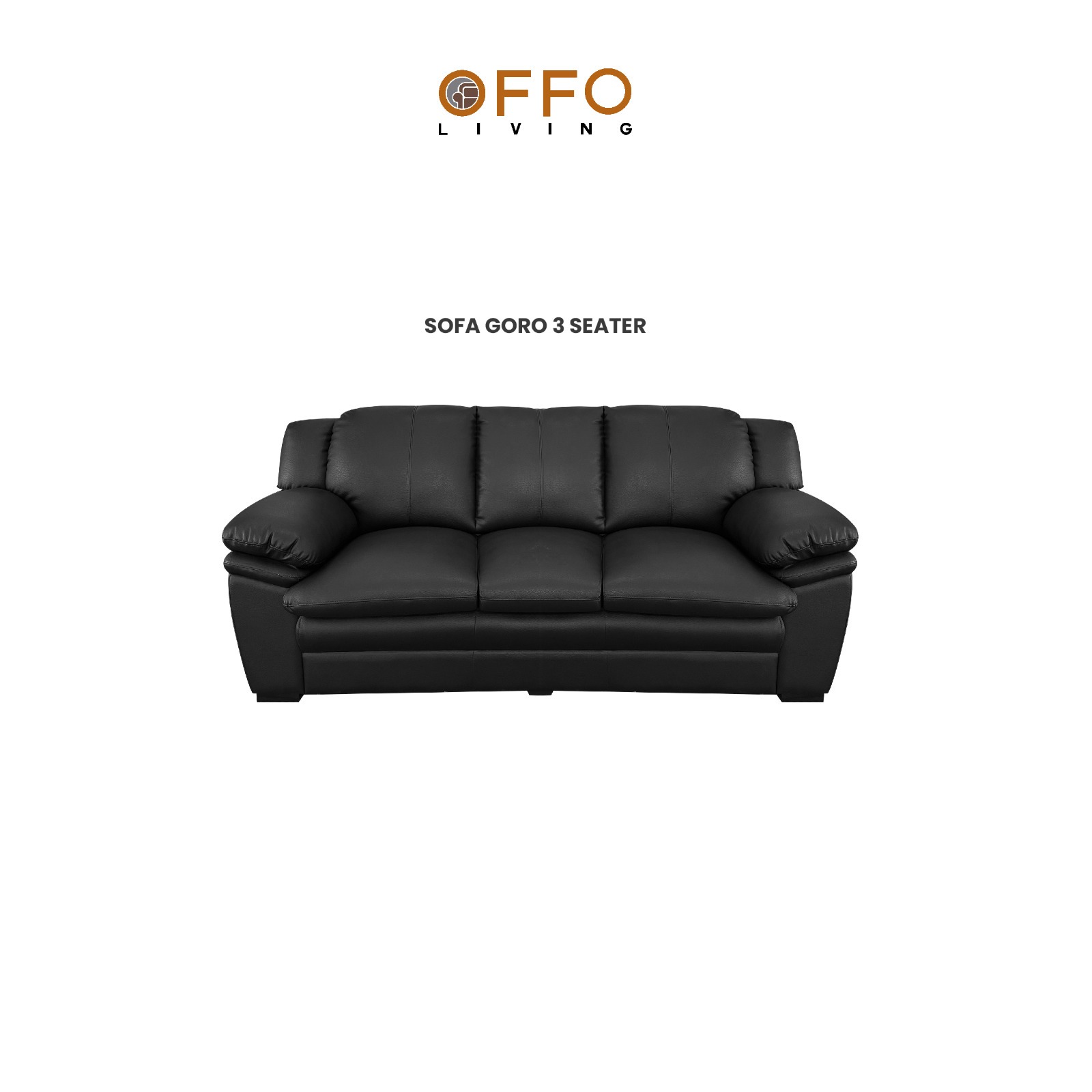 Offo Living - Sofa Ruang Tamu 3 Siter - Sofa Kulit Sintetis - PPU-SFA-GORO-3ST-CHSBLK