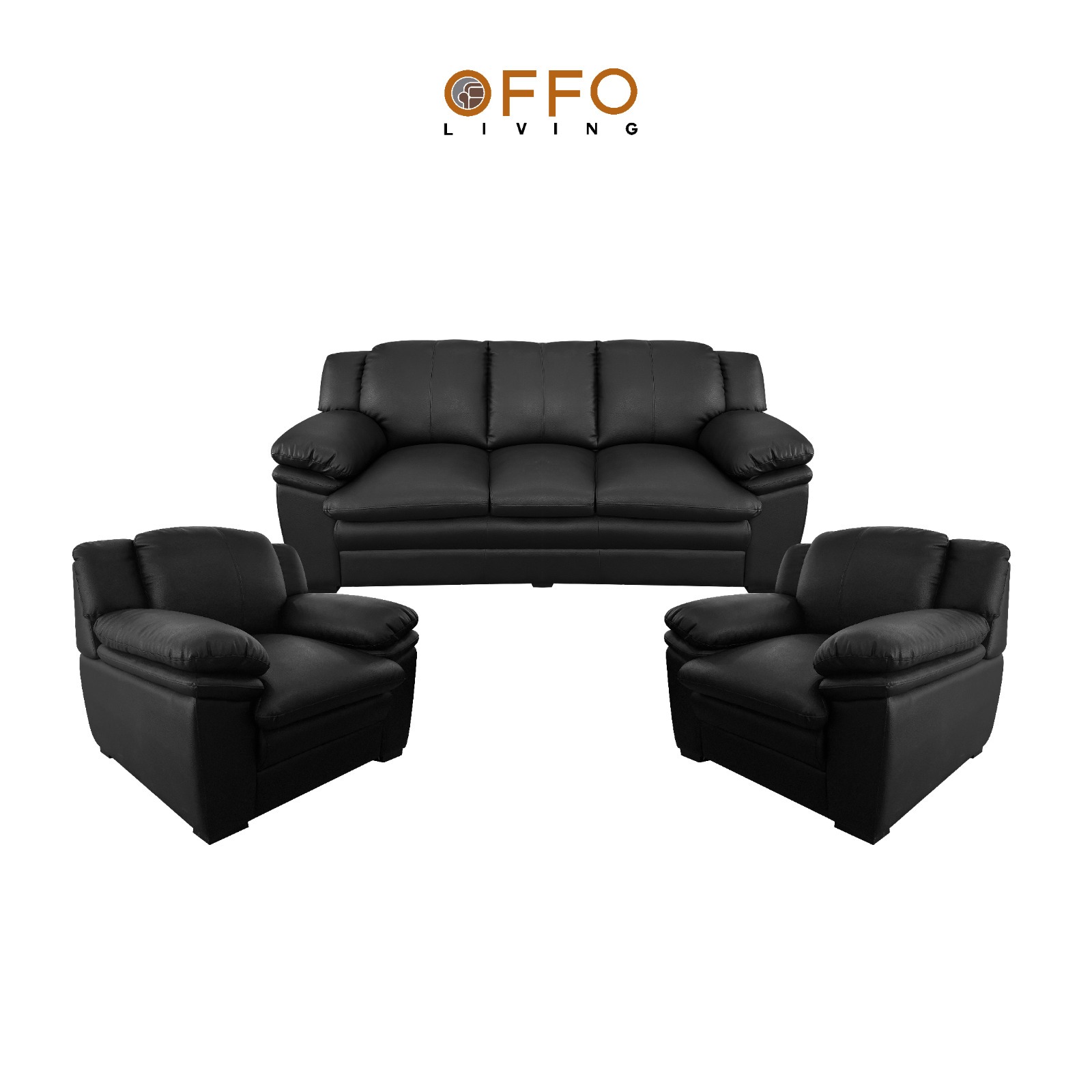Offo Living - Sofa Ruang Tamu 3 Siter - Sofa Kulit Sintetis - PPU-SFA-GORO-3ST-CHSBLK