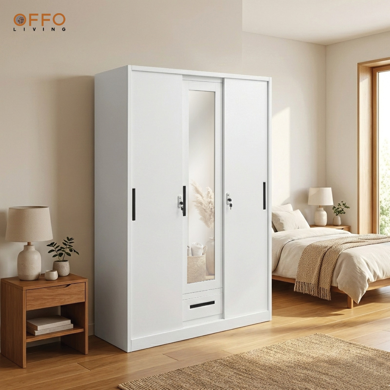 Lemari Pakaian Besi 3 Pintu Sliding - STXRSLW-3DR