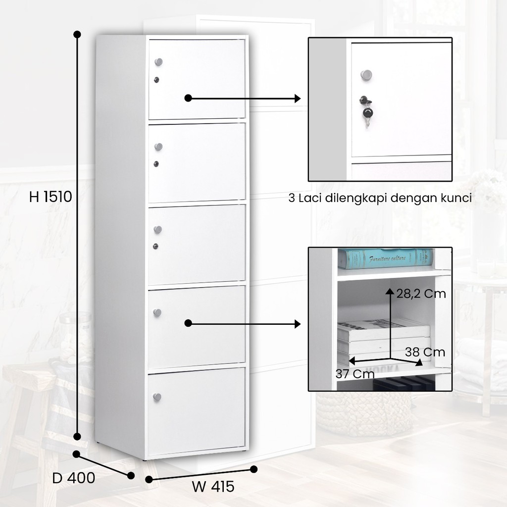 Rak Serbaguna Rak Serba Guna 5 Pintu Putih - RSG-005-WHT