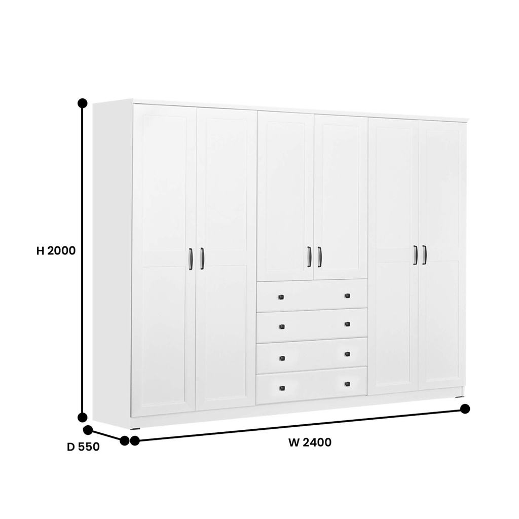 Lemari Pakaian Lavender 6 pintu 4 Drawers - WRXLLAVE-7DR